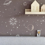 Little Amour behang voor de kinderkamer space stars ruimte bruin