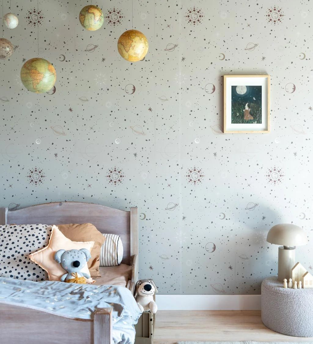 Little Amour ruimte behang voor de kinderkamer space stars groen