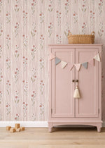Little Amour bloemen en strepen behang voor meisjeskamer en babykamer amber terra roze