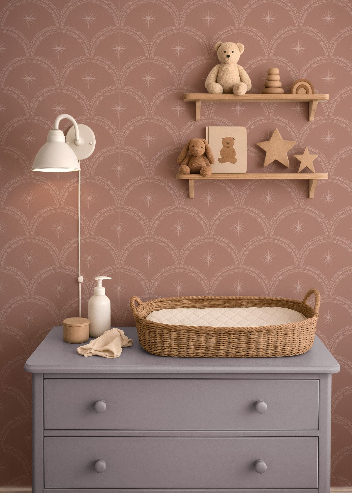 Little Amour Magic Arches boogjes behang voor babykamer kinderkamer meisjeskamer blush roze