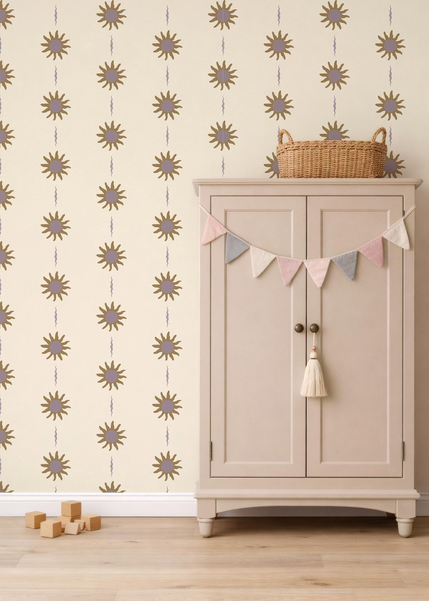 Zonnen behang kinderkamer little amour sunny days mauve meisjeskamer babykamer tienerkamer