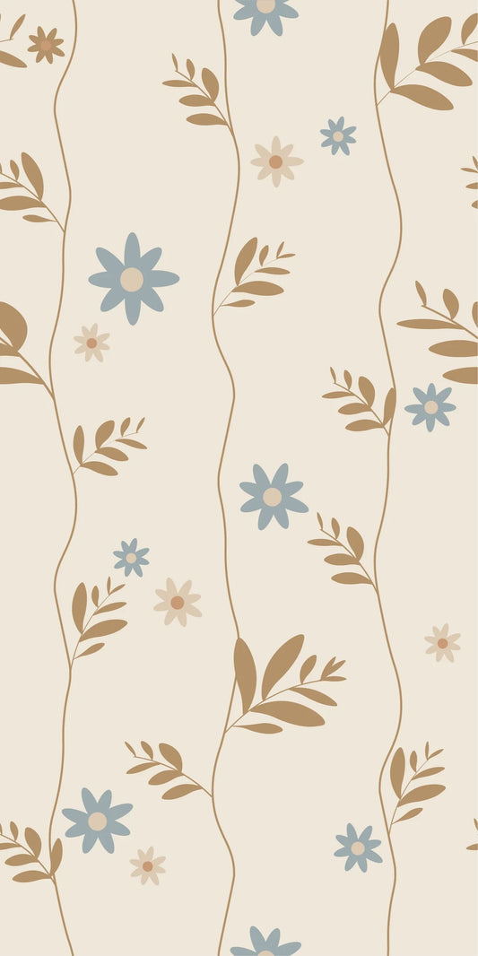 Bloemenbehang voor de kinderkamer Daisy Little Amour beige blauw