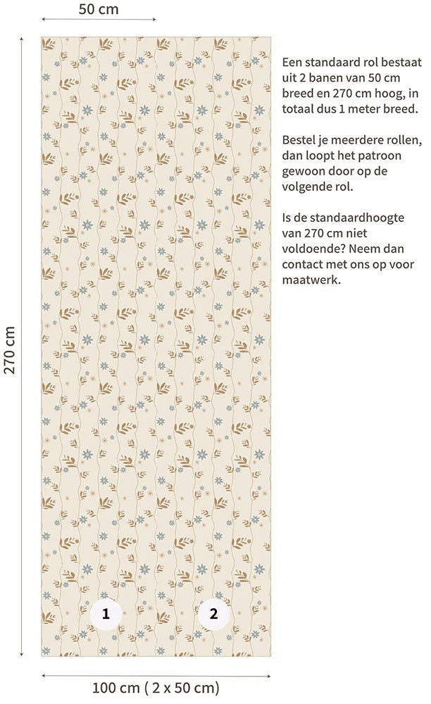 Bloemenbehang voor de kinderkamer Daisy Little Amour beige blauw