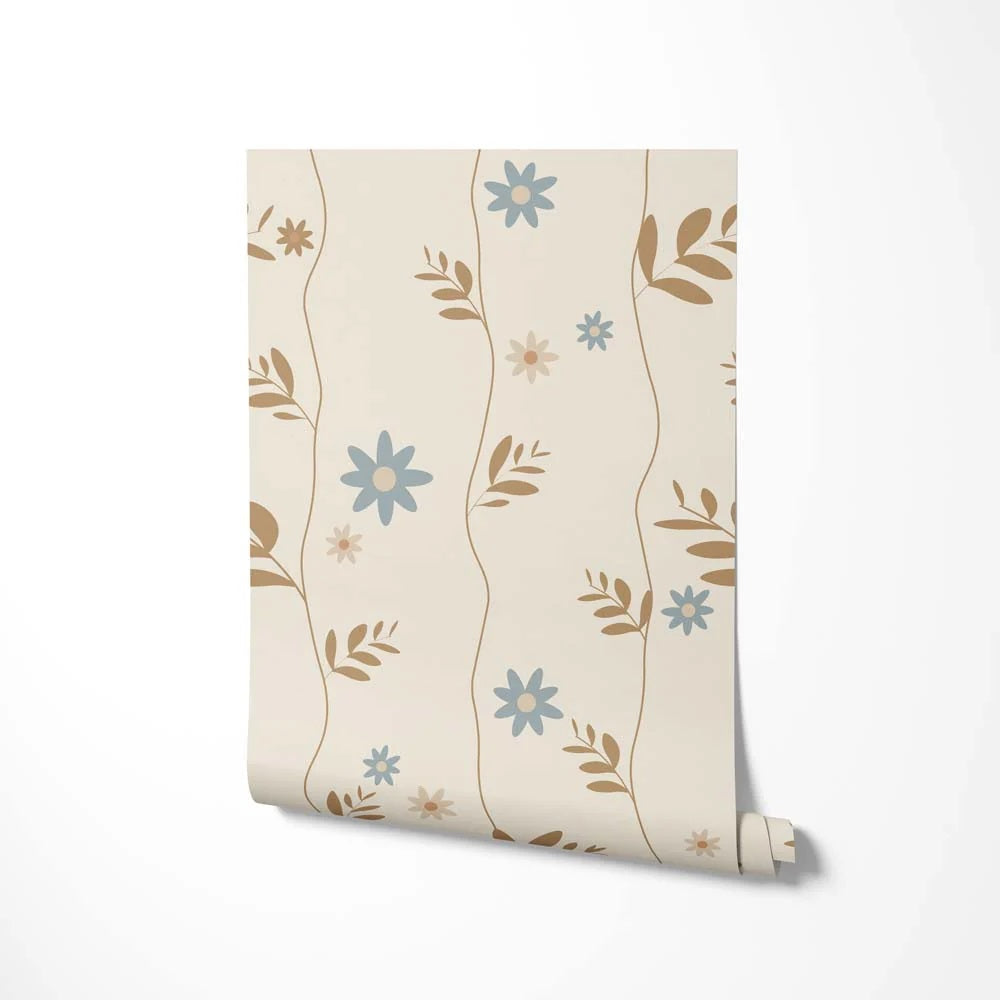 Bloemenbehang voor de kinderkamer Daisy Little Amour beige blauw