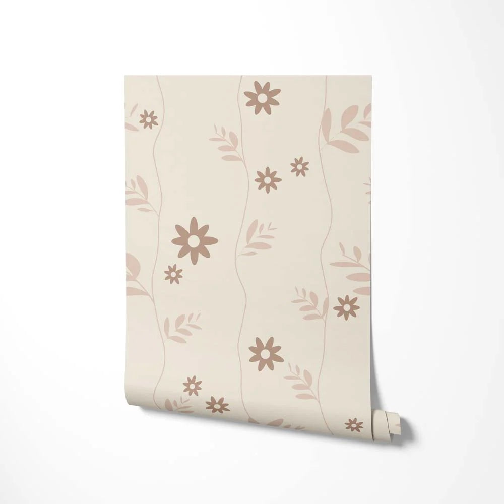 Bloemenbehang voor de kinderkamer Daisy Little Amour beige bruin