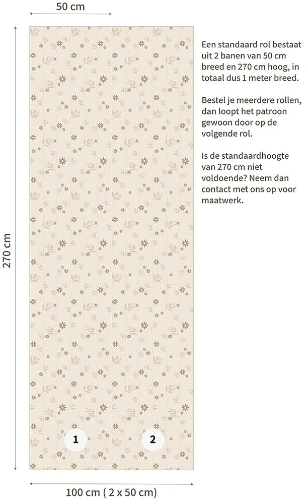 Bloemenbehang voor de kinderkamer Daisy Little Amour beige bruin