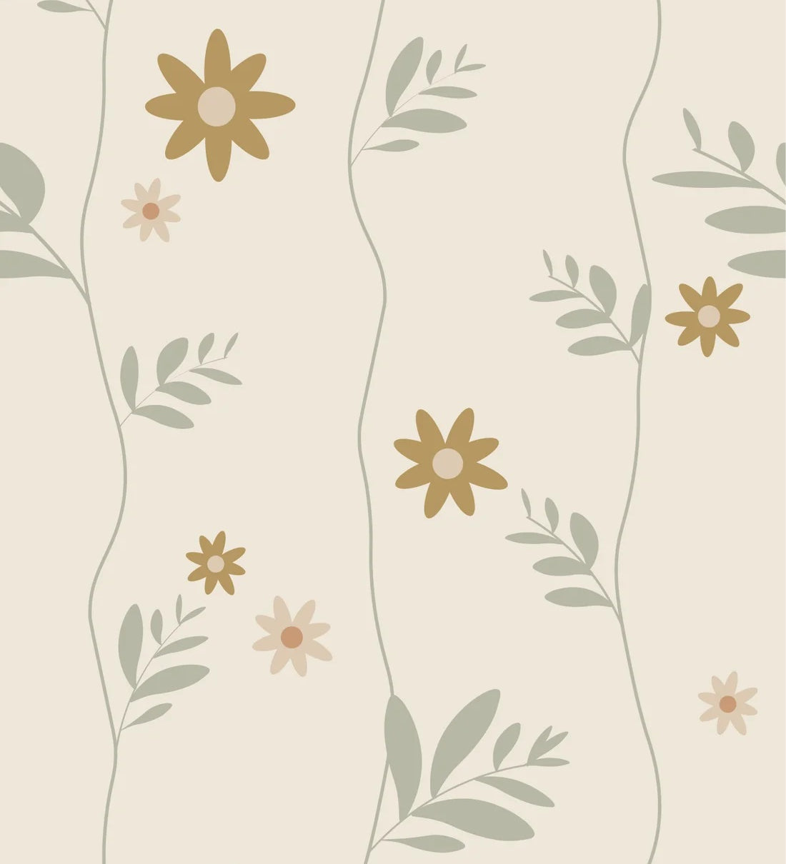 Bloemenbehang voor de kinderkamer Daisy Little Amour beige oker