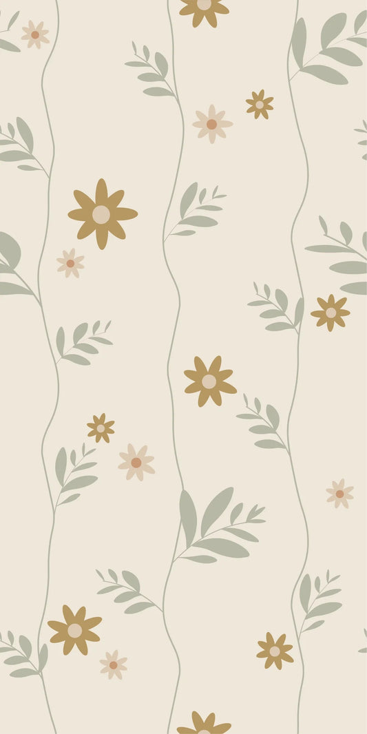 Bloemenbehang voor de kinderkamer Daisy Little Amour beige oker