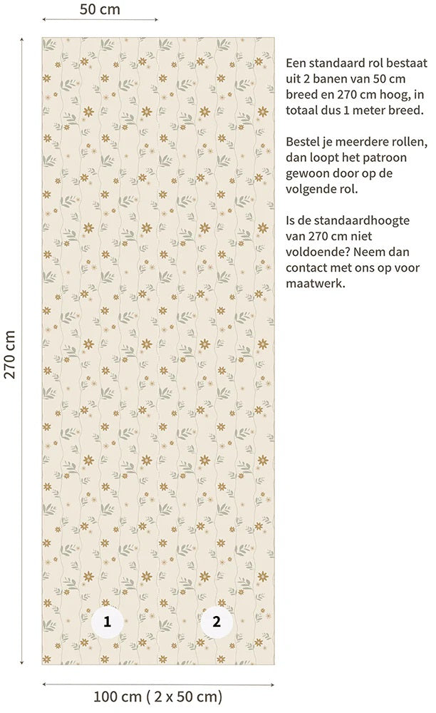 Bloemenbehang voor de kinderkamer Daisy Little Amour beige oker