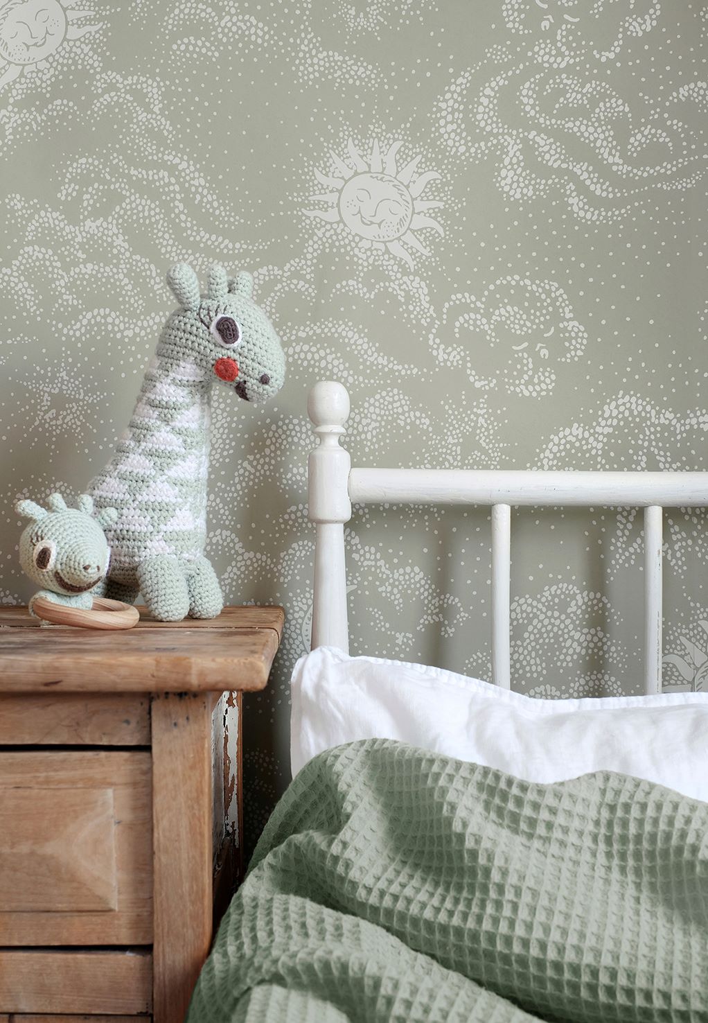 Littlephant Happy Cloud kinderbehang babykamer kinderkamer neutraal groen sage