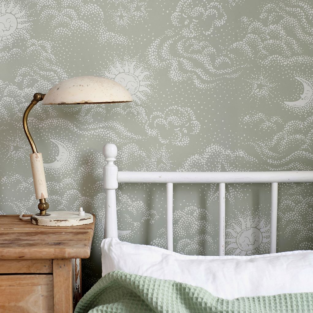 Littlephant Happy Cloud kinderbehang babykamer kinderkamer neutraal groen sage