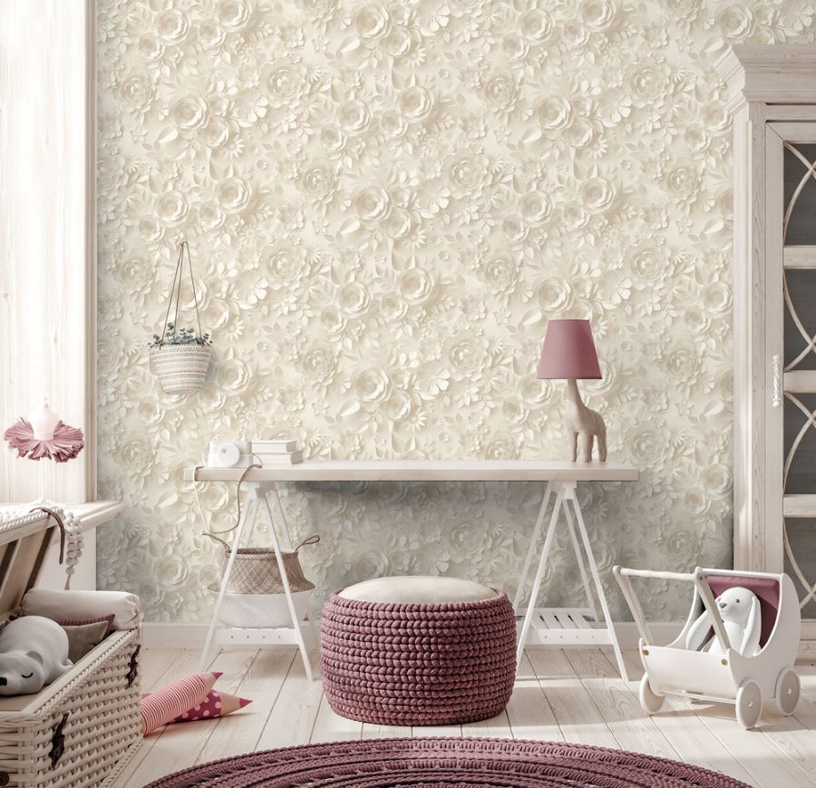 Dutch Wallcoverings rozen behang voor de kinderkamer meisjeskamer creme M446-07