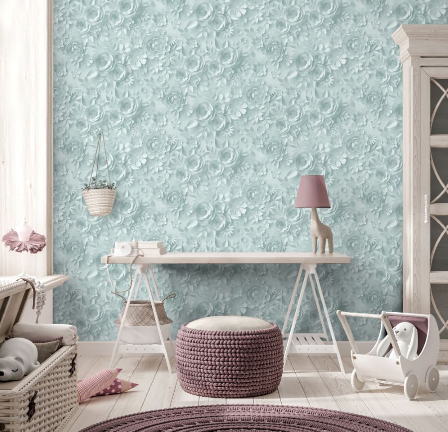 Dutch Wallcoverings rozen behang voor de kinderkamer meisjeskamer blauw M446-04