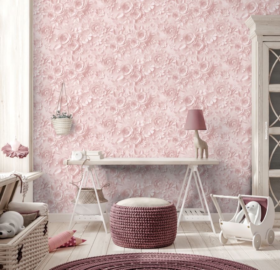 Dutch Wallcoverings rozen behang voor de kinderkamer meisjeskamer roze M446-03