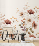 Dusty Flower van Creative Lab Amsterdam bloemen behang voor meisjeskamer en babykamer mural terra