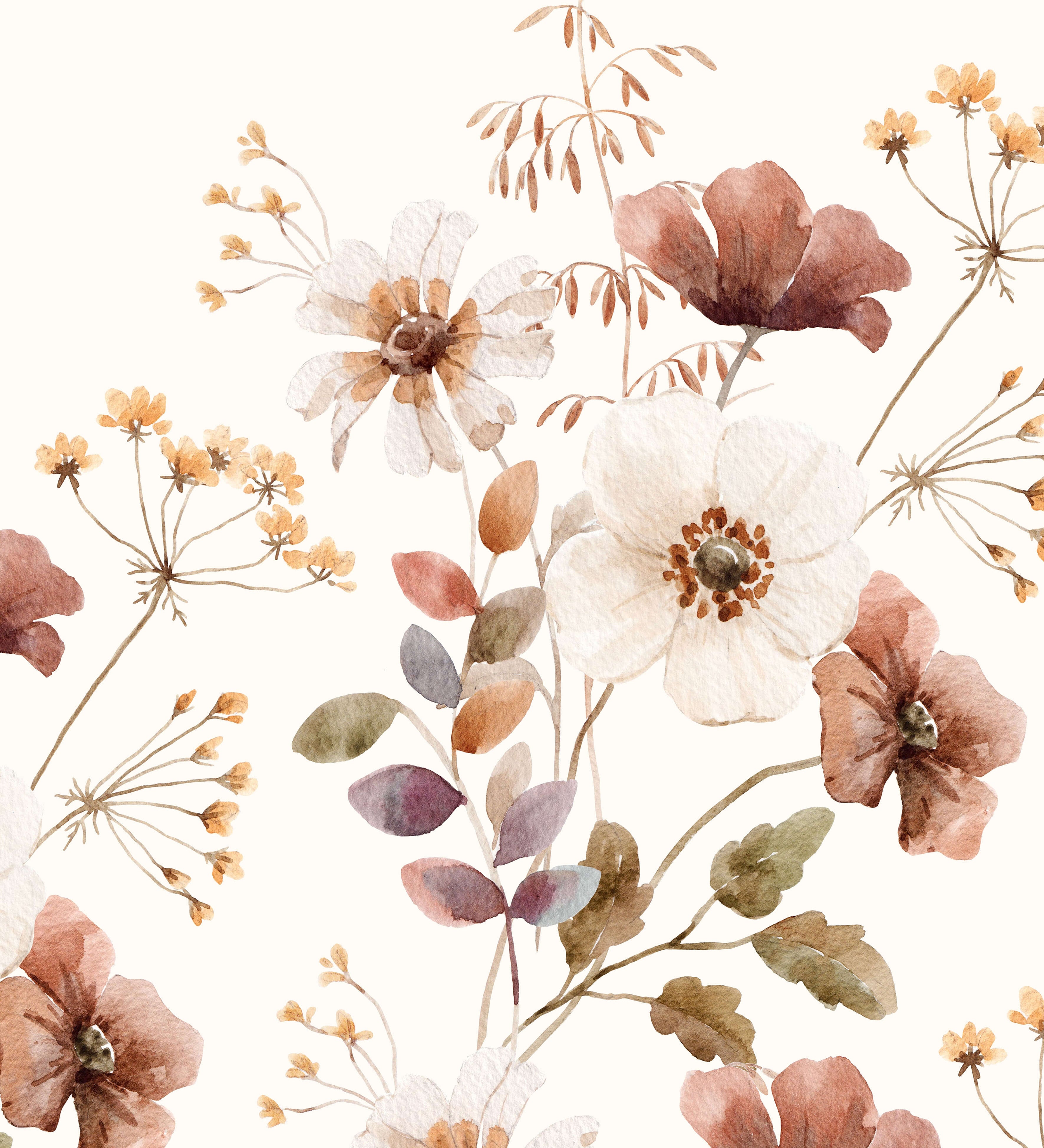 Dusty Flower van Creative Lab Amsterdam bloemen behang voor meisjeskamer en babykamer mural terra