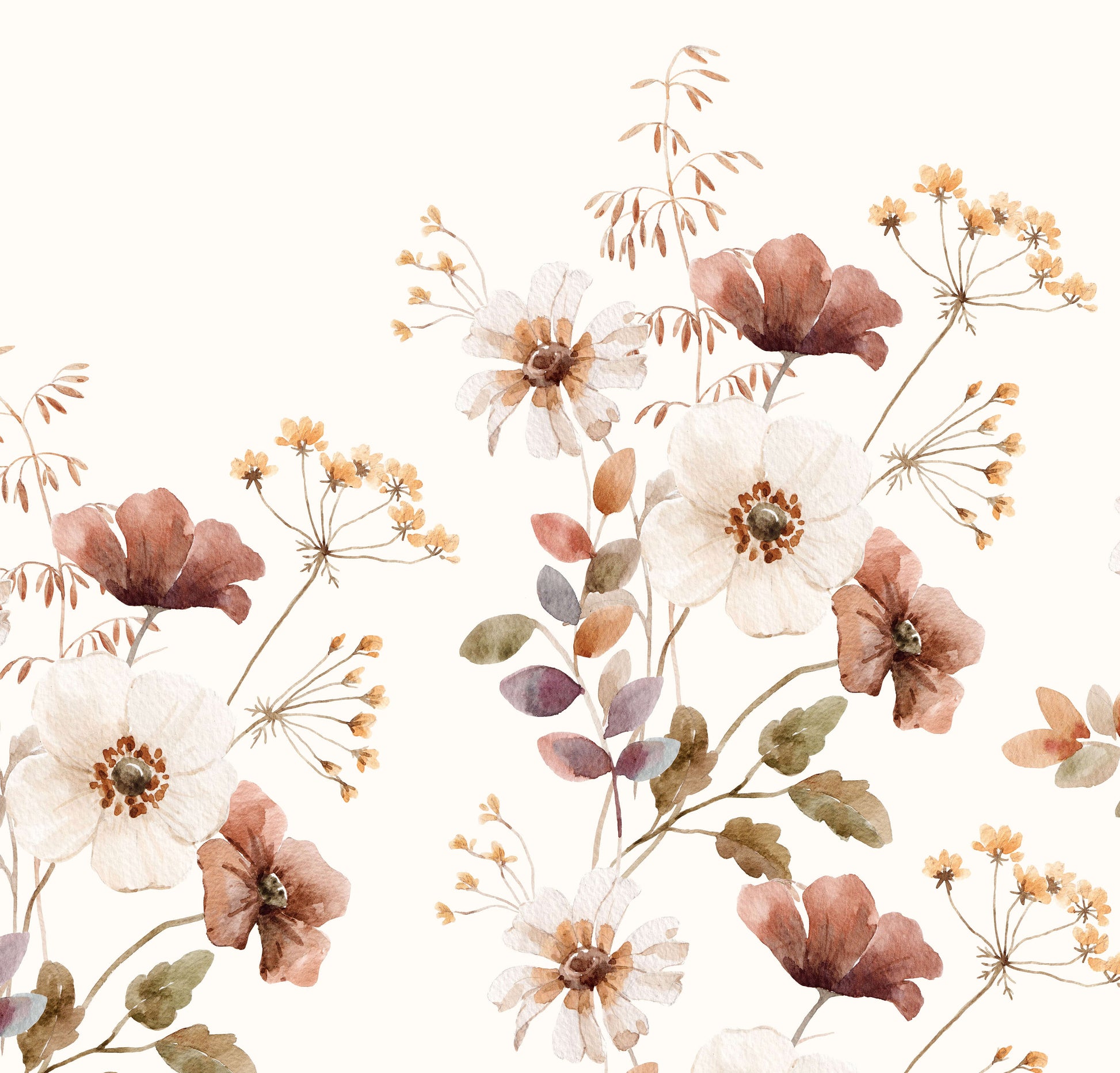 Dusty Flower van Creative Lab Amsterdam bloemen behang voor meisjeskamer en babykamer mural terra