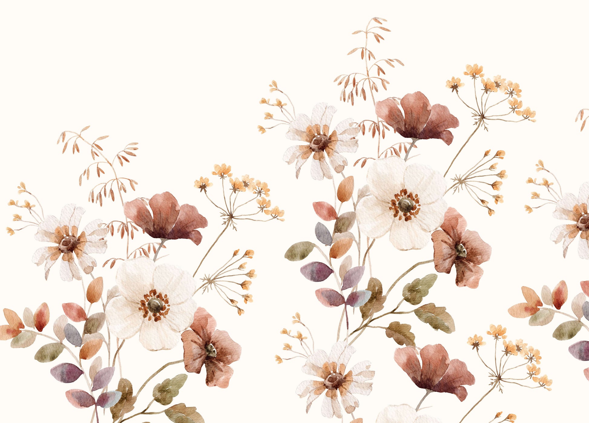 Dusty Flower van Creative Lab Amsterdam bloemen behang voor meisjeskamer en babykamer mural terra