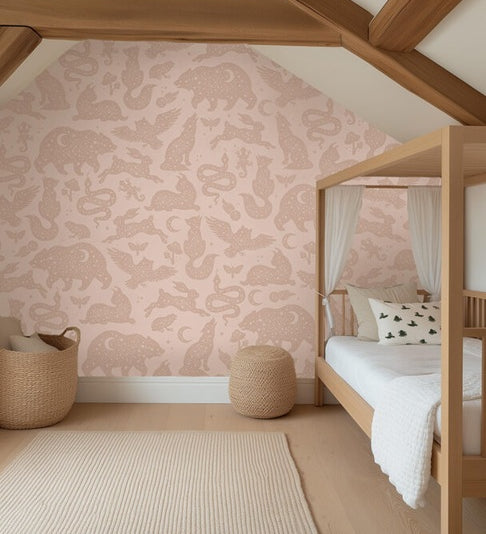 Dierenbehang voor meisjeskamer en babykamer starlight van creative lab amsterdam roze
