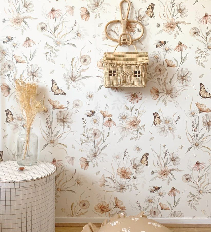 Matuu bloemenbehang voor de kinderkamer medium wit