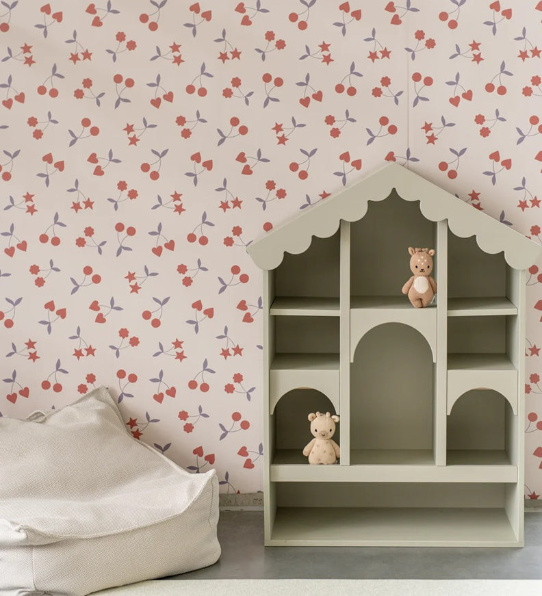 Matuu heartgarden kersen behang voor meisjeskamer en babykamer creme