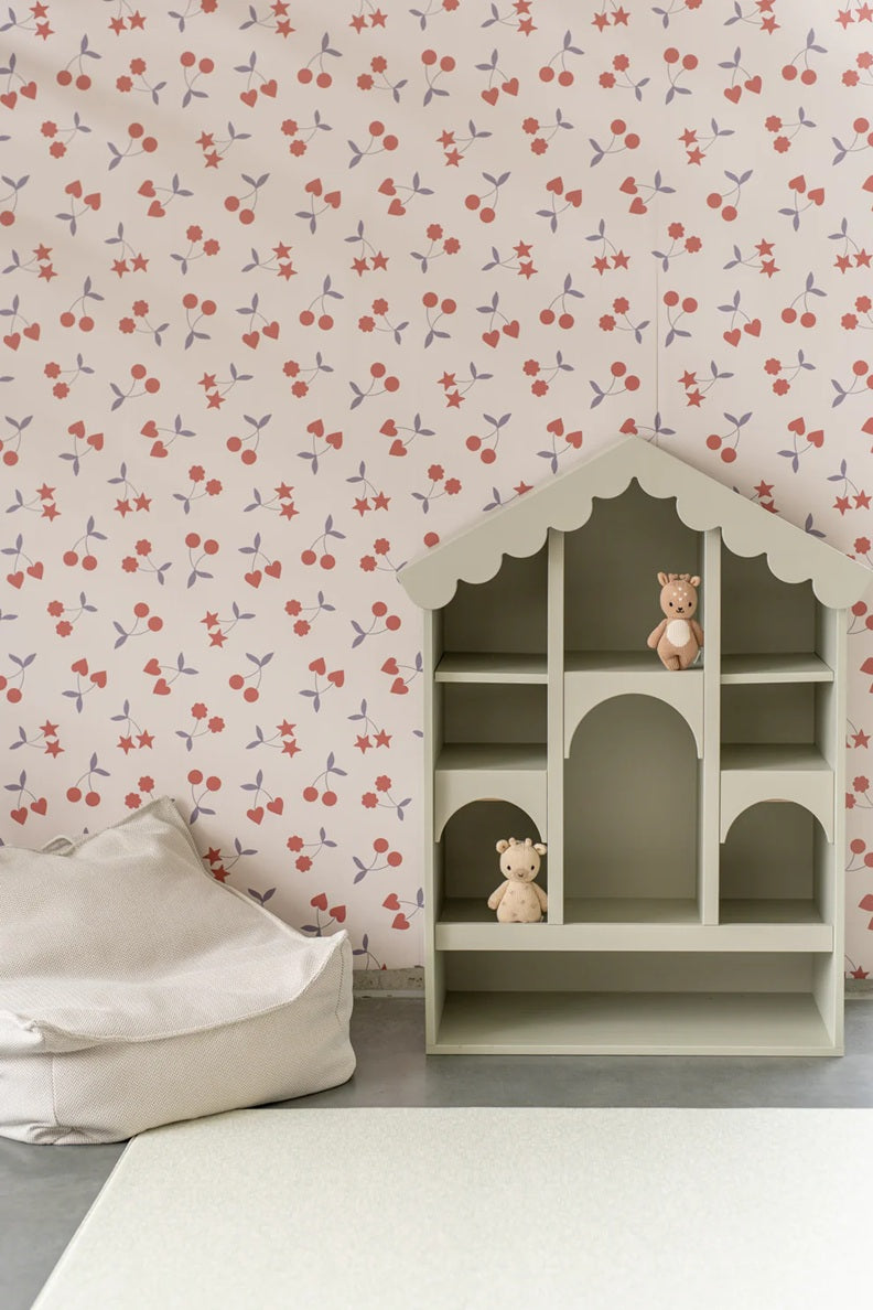 Matuu heartgarden kersen behang voor meisjeskamer en babykamer creme