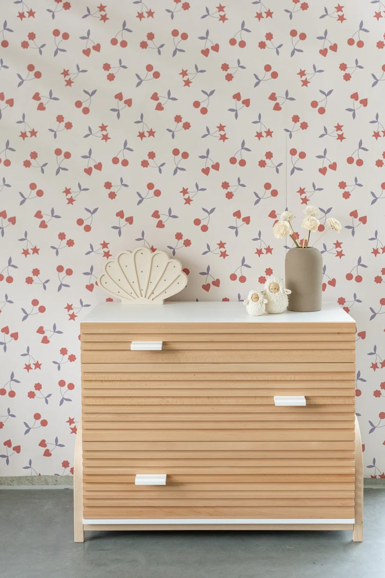 Matuu heartgarden kersen behang voor meisjeskamer en babykamer creme