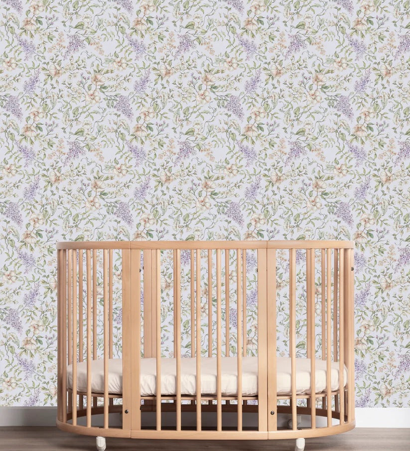 Matuu bloemen behang voor de kinderkamer May Garden Lichtblauw