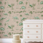 May and Fay Dino Planet dino behang voor de jongenskamer groen beige