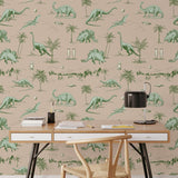 May and Fay Dino Planet dino behang voor de jongenskamer groen beige