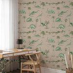 May and Fay Dino Planet dino behang voor de jongenskamer groen beige