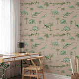 May and Fay Dino Planet dino behang voor de jongenskamer groen beige