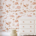 May and Fay Dino Planet dino behang voor de meisjeskamer roze beige