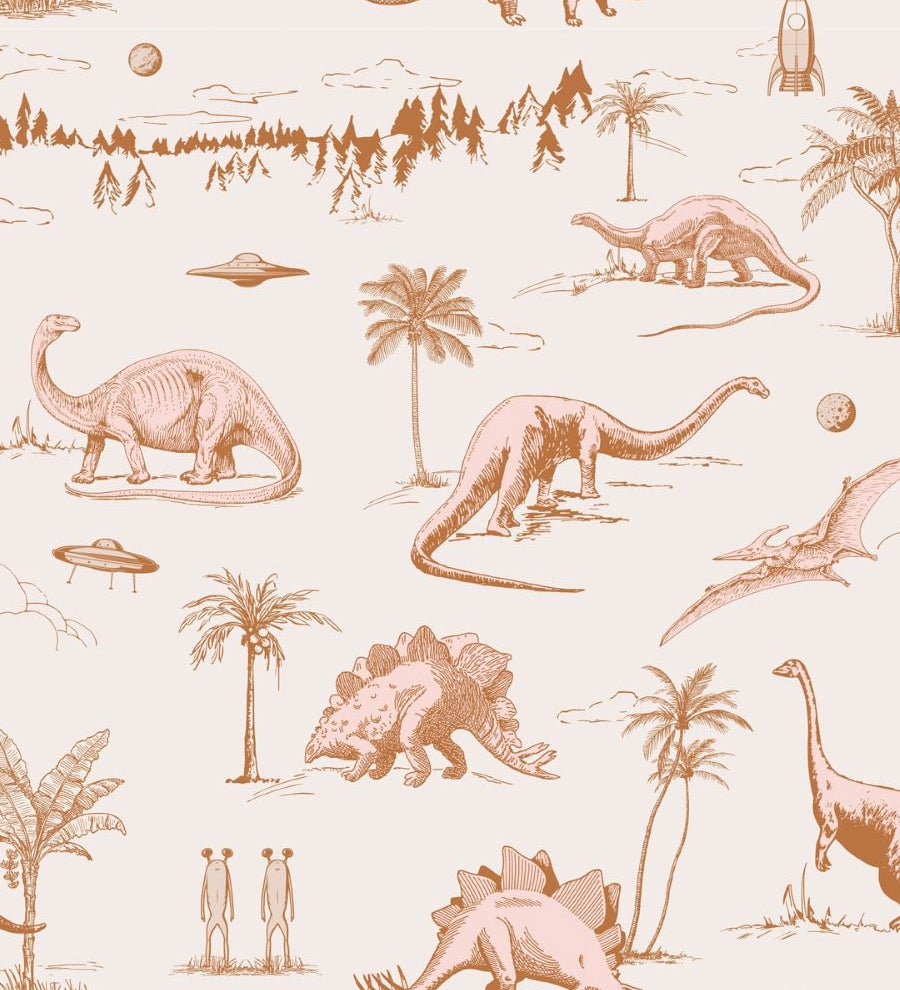 May and Fay Dino Planet dino behang voor de meisjeskamer roze beige