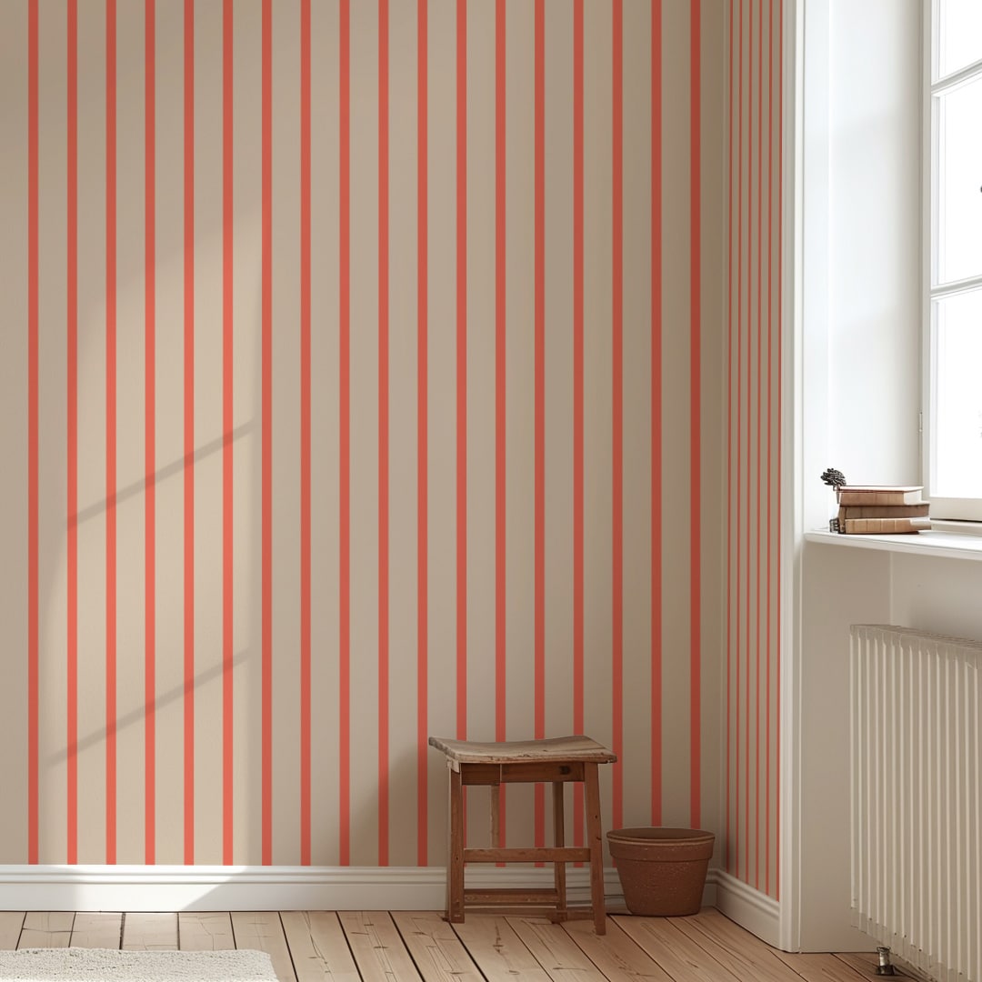 May and Fay gestreept behang jolly stripes beige rood kinderkamer meisjeskamer jongenskamer babykamer