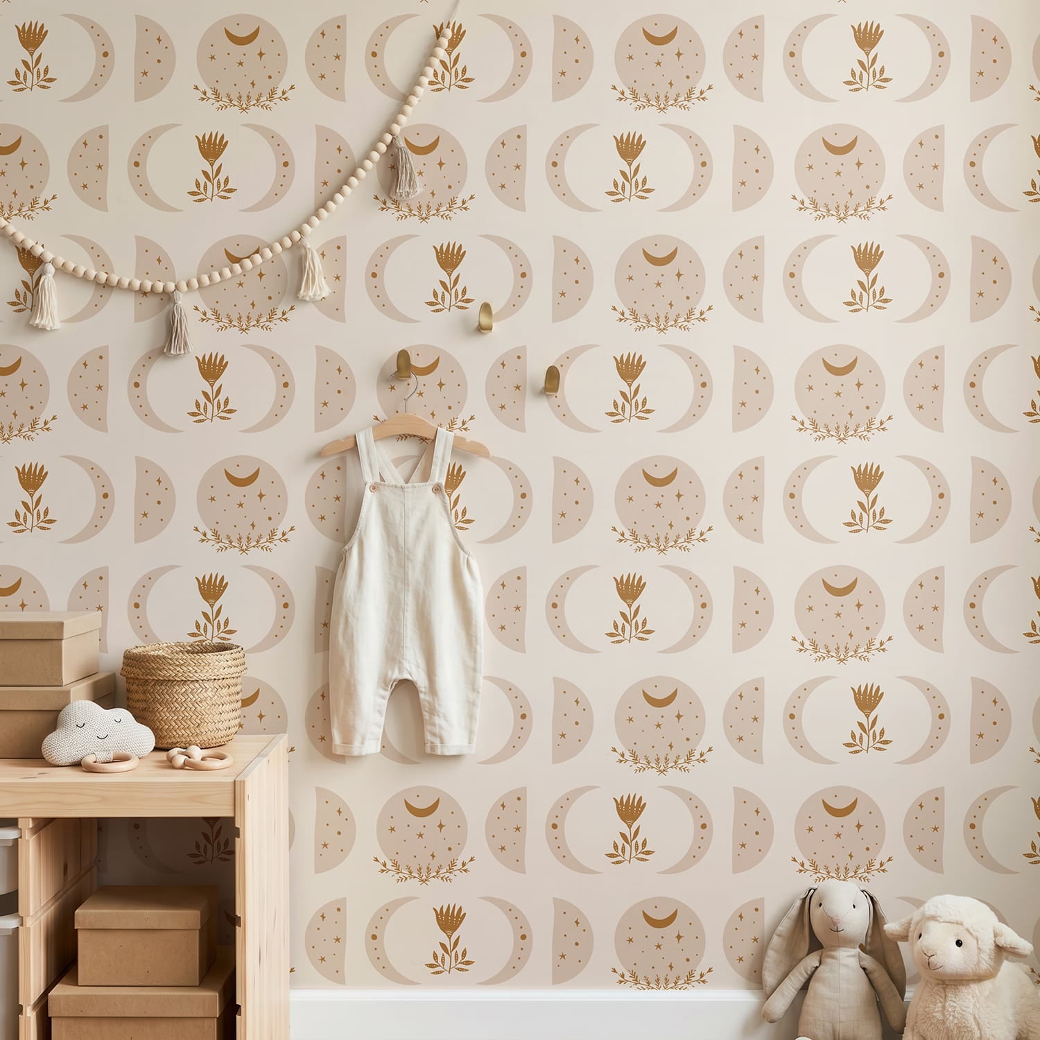 May and Fay Luna sterren en manen behang voor een meisjeskamer en babykamer beige