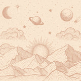 May en Fay fotobehang babykamer neutrale kinderkamer bergen zon sterren beige cosmic hills 