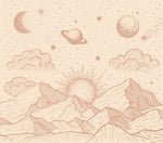 May en Fay fotobehang babykamer neutrale kinderkamer bergen zon sterren beige cosmic hills 