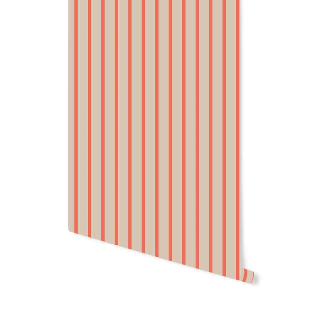 May and Fay gestreept behang jolly stripes beige rood kinderkamer meisjeskamer jongenskamer babykamer