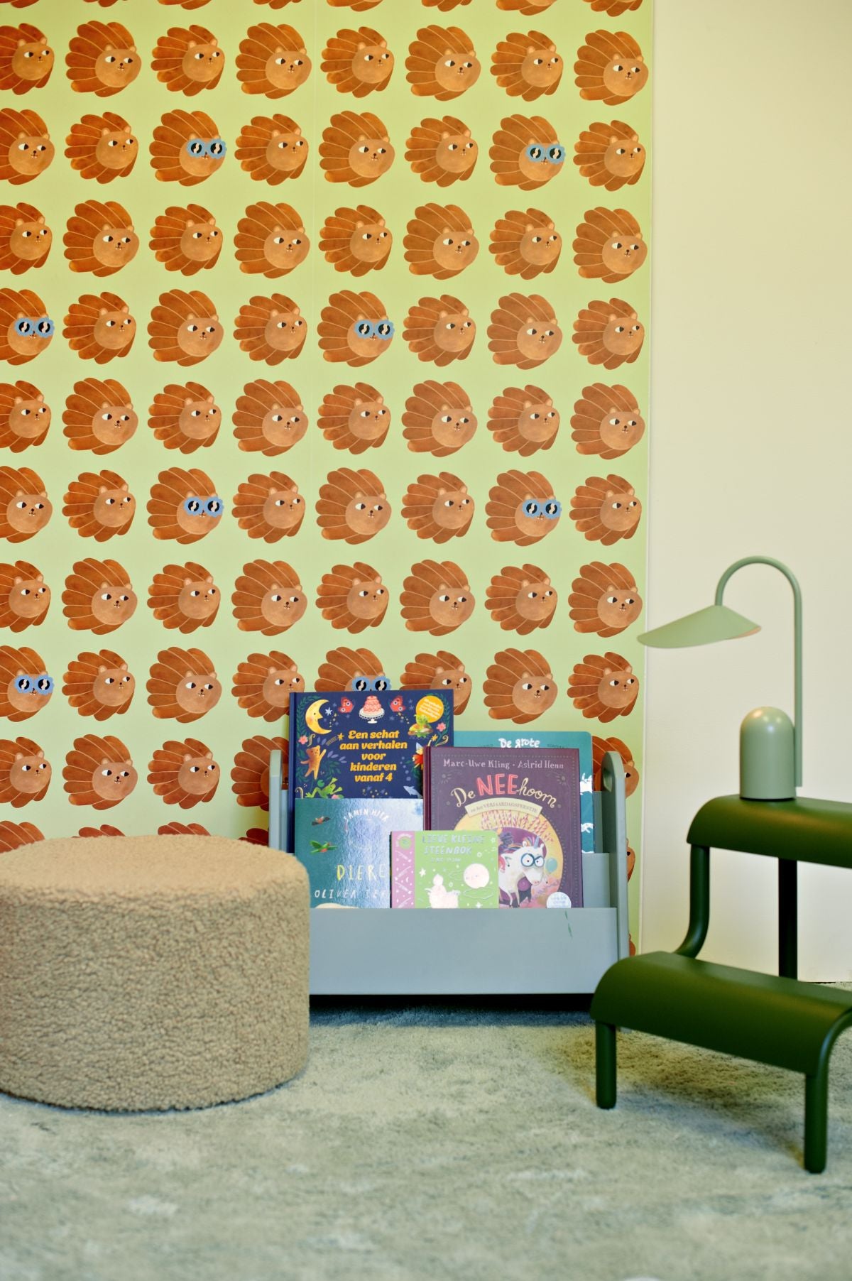 Aniek Bartels x Meet me at the wall lion heads matcha groen jongenskamer