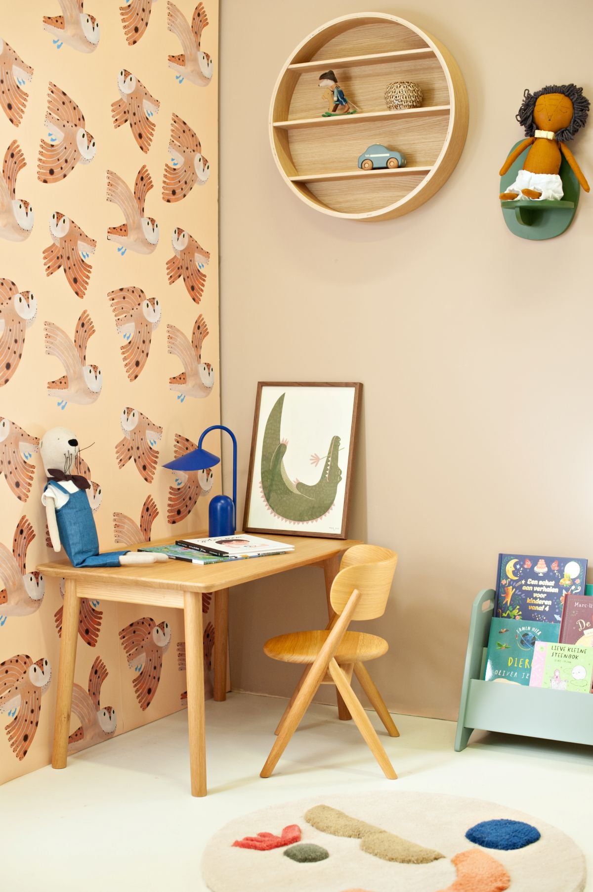 Aniek Bartels x Meet me at the wall owl uilen dierenbehang behang meisjeskamer babykamer creme