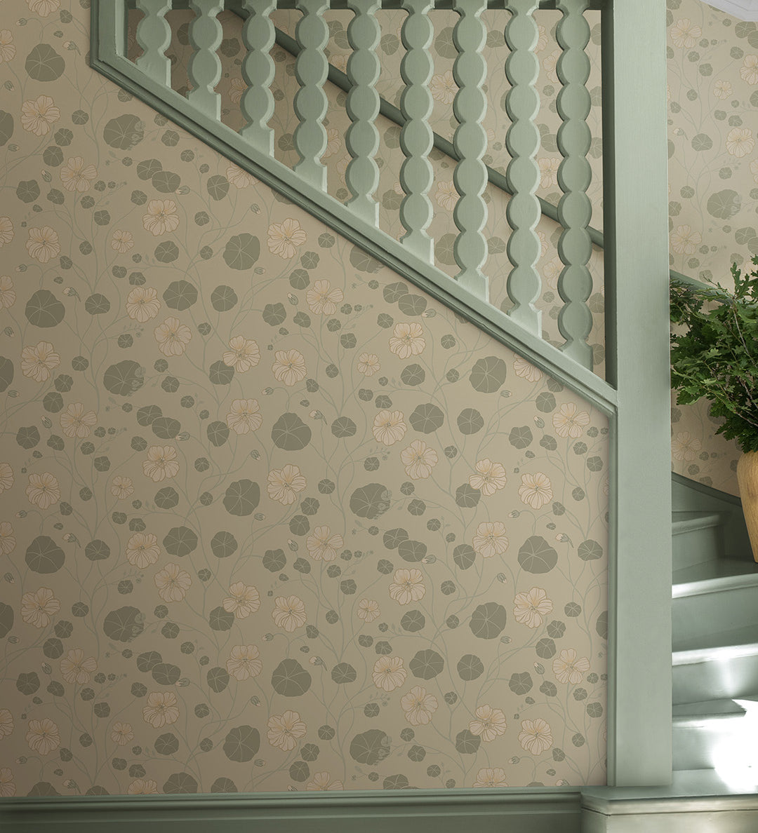 Midbec behang voor de kinderkamer Krasseslinga beige bloemenbehang 12302