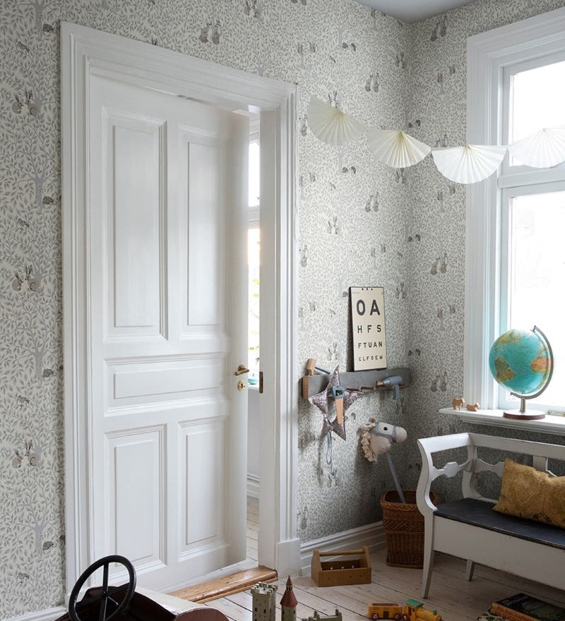 Midbec Per bosdieren behang voor de kinderkamer grijs 44112