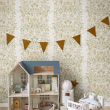 Midbec Cirkus behang voor de kinderkamer uit de collectie Resan. Circus behang voor de kinderkamer beige en olijfgroen 29025