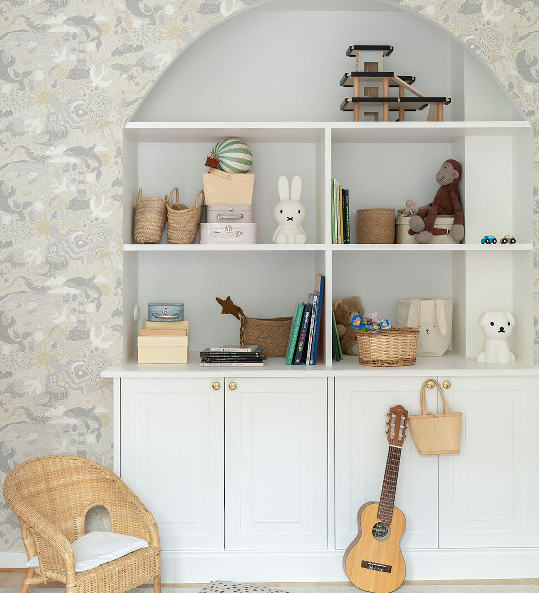 Havet Midbec uit Resan collectie kinderkamer behang zeedieren vergrijsd beige 29016