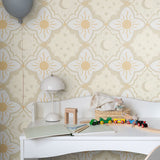 Midbec behang voor de meisjeskamer kinderkamer beige en geel maan en zon 29032