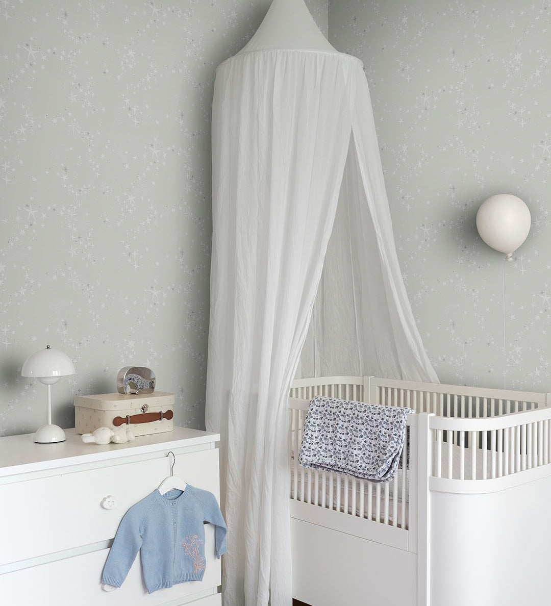 Midbec sterren behang voor de kinderkamer Stjärnorna grijs 29019