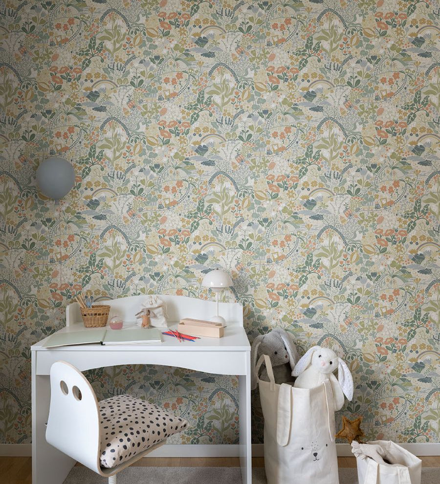 Midbec Resan Taget trein beige kinderbehang voor de kinderkamer jongenskamer meisjeskamer babykamer 29029