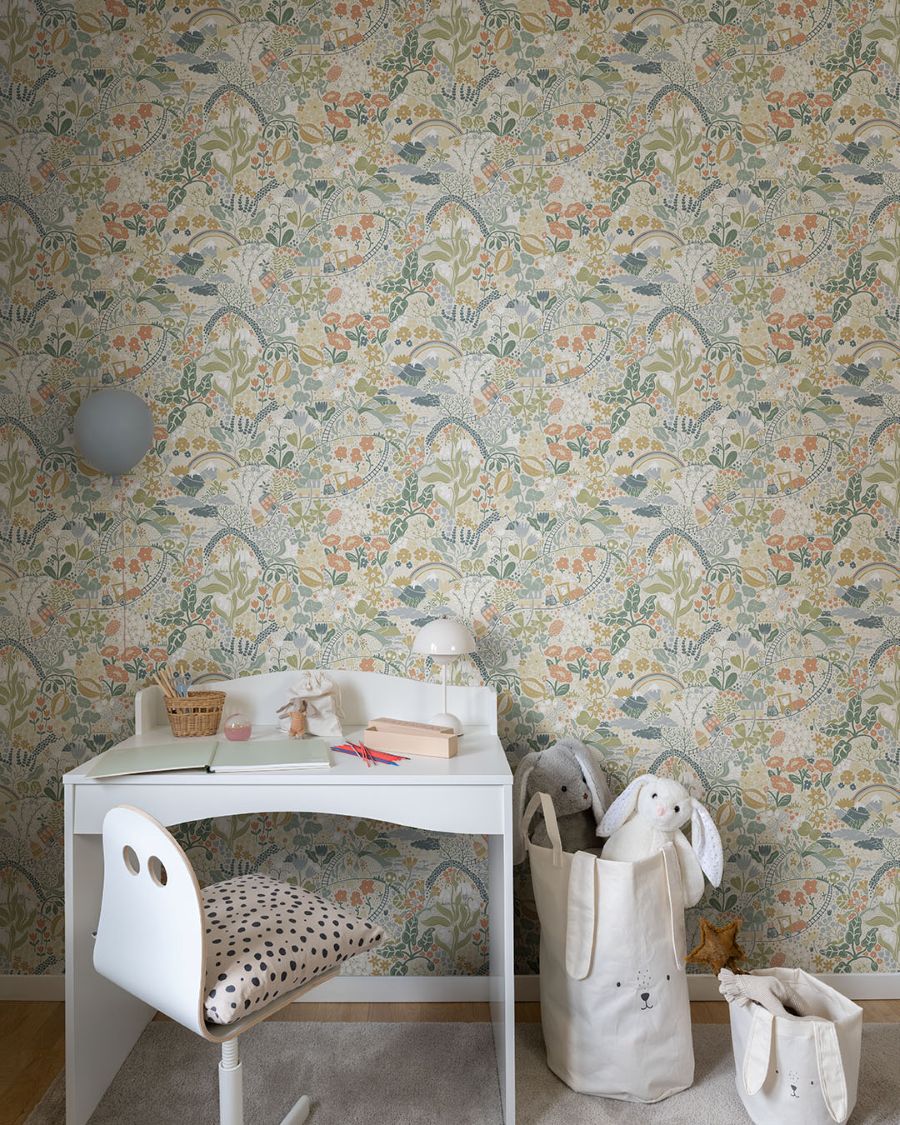 Midbec Resan Taget trein beige kinderbehang voor de kinderkamer jongenskamer meisjeskamer babykamer 29029