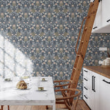 Midbec ang bloemen behang voor de kinderkamer donkerblauw 26004